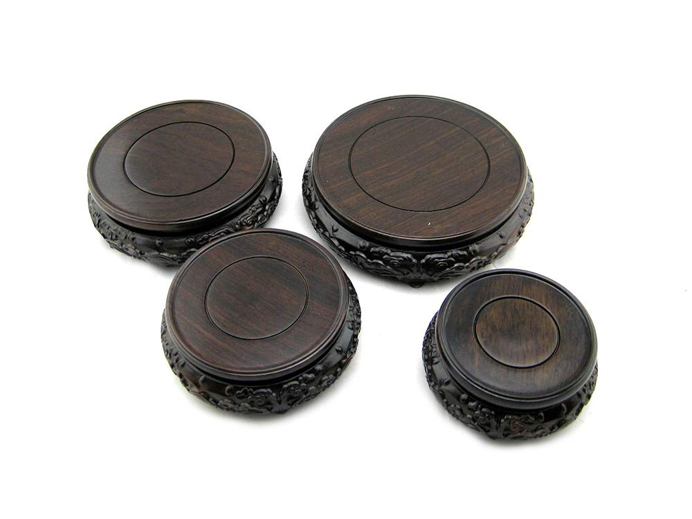 GOLDY&WENDY Oriental Luxury Round Elm Solid Wood Vase Display Stands Pedestal Base, Bat Pattern 3.15 in Diameter