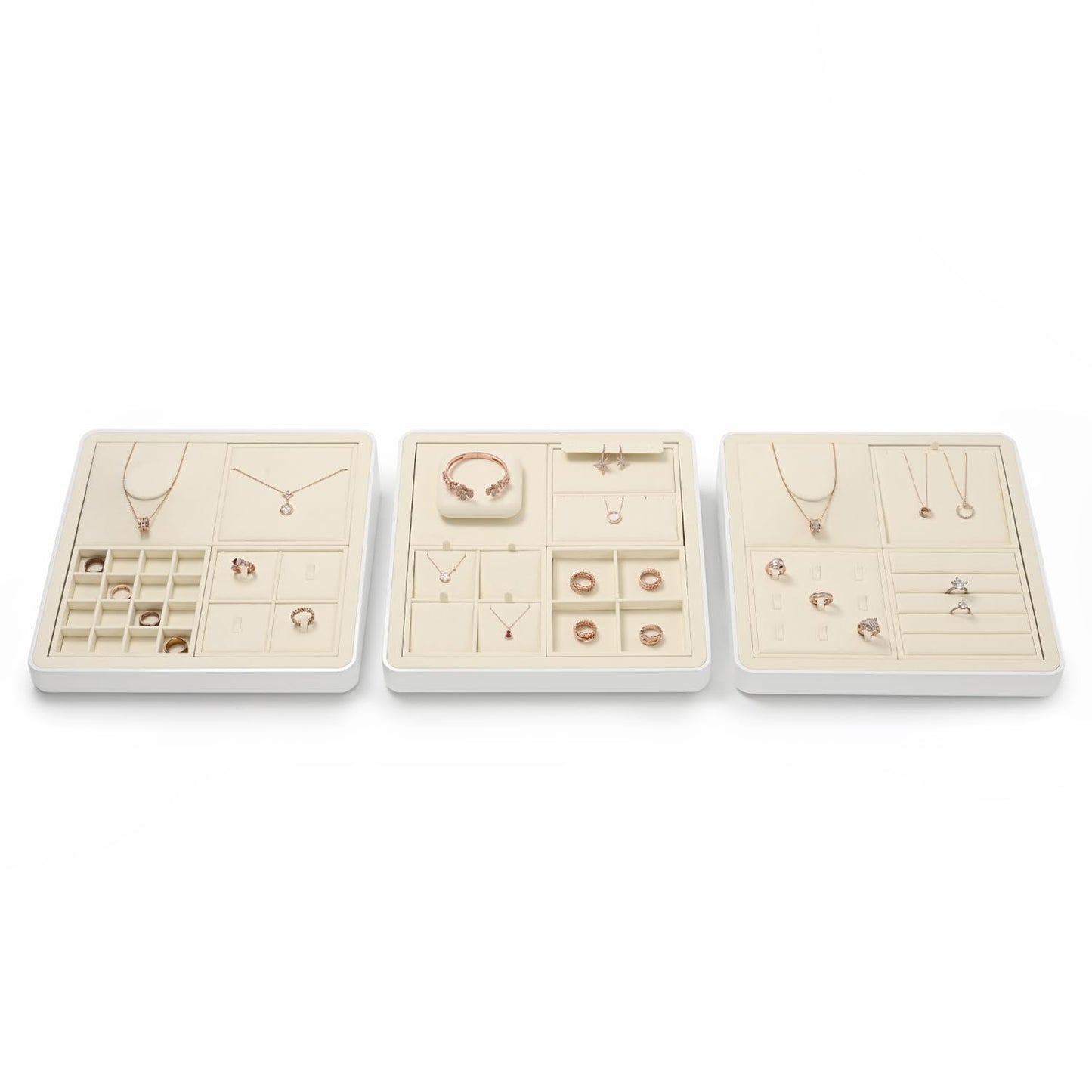 Oirlv Microfiber Diamonds Gemstones Jewelry Display Organize Tray Crystal Beads Holder for Stones Display Organizer Showcase(Beige)