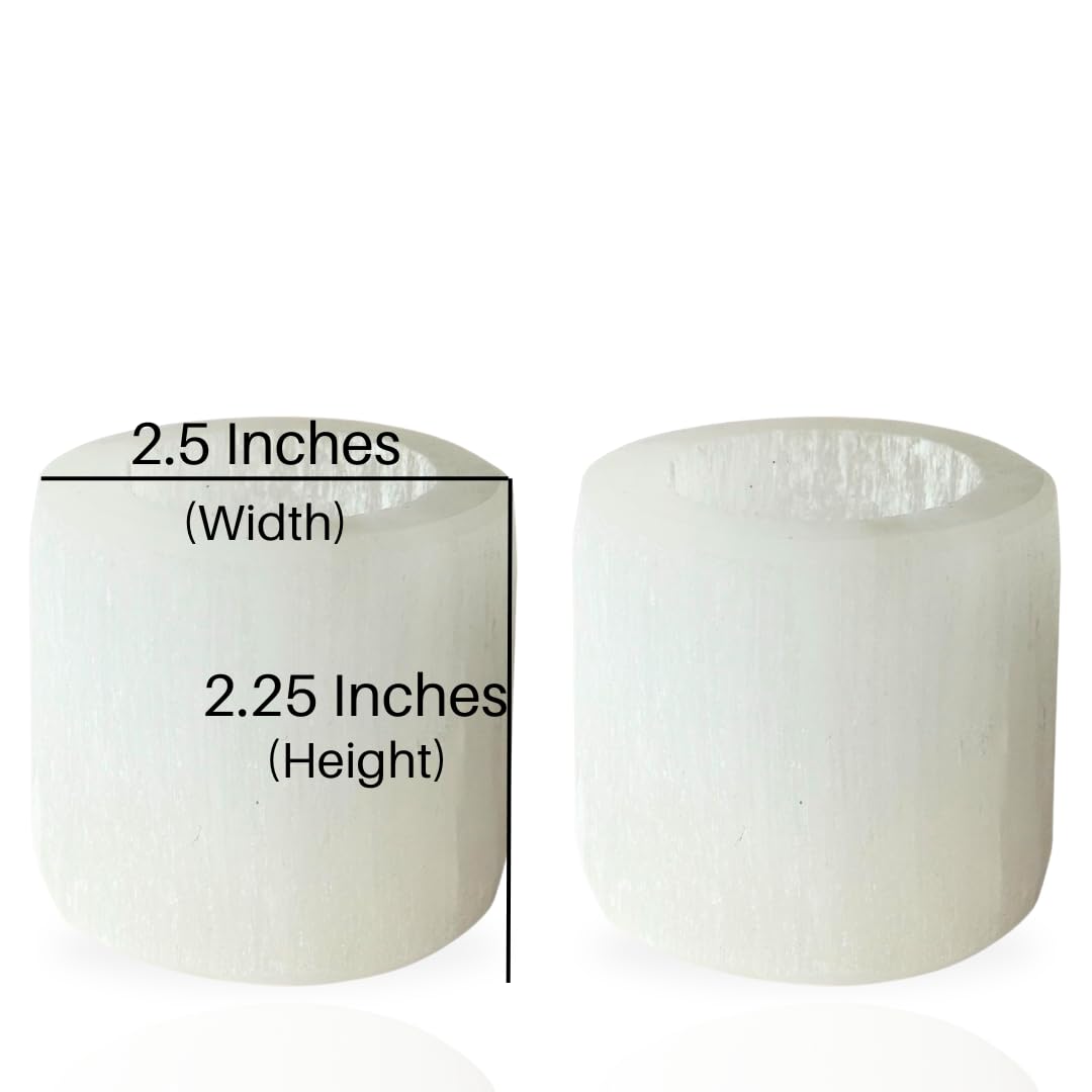 Selenite Tea Light Candle Holders Set of 2 – 2.5" Natural Moroccan Crystal Tealight Votive Cups – Reiki Energy Infused Raw Healing Crystals for Home Decor, Meditation Altars & Spiritual Gifts