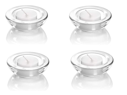 4 Pack,Clear Tealight Candle Holders, 3" Round Chunky Glass Candle Holder