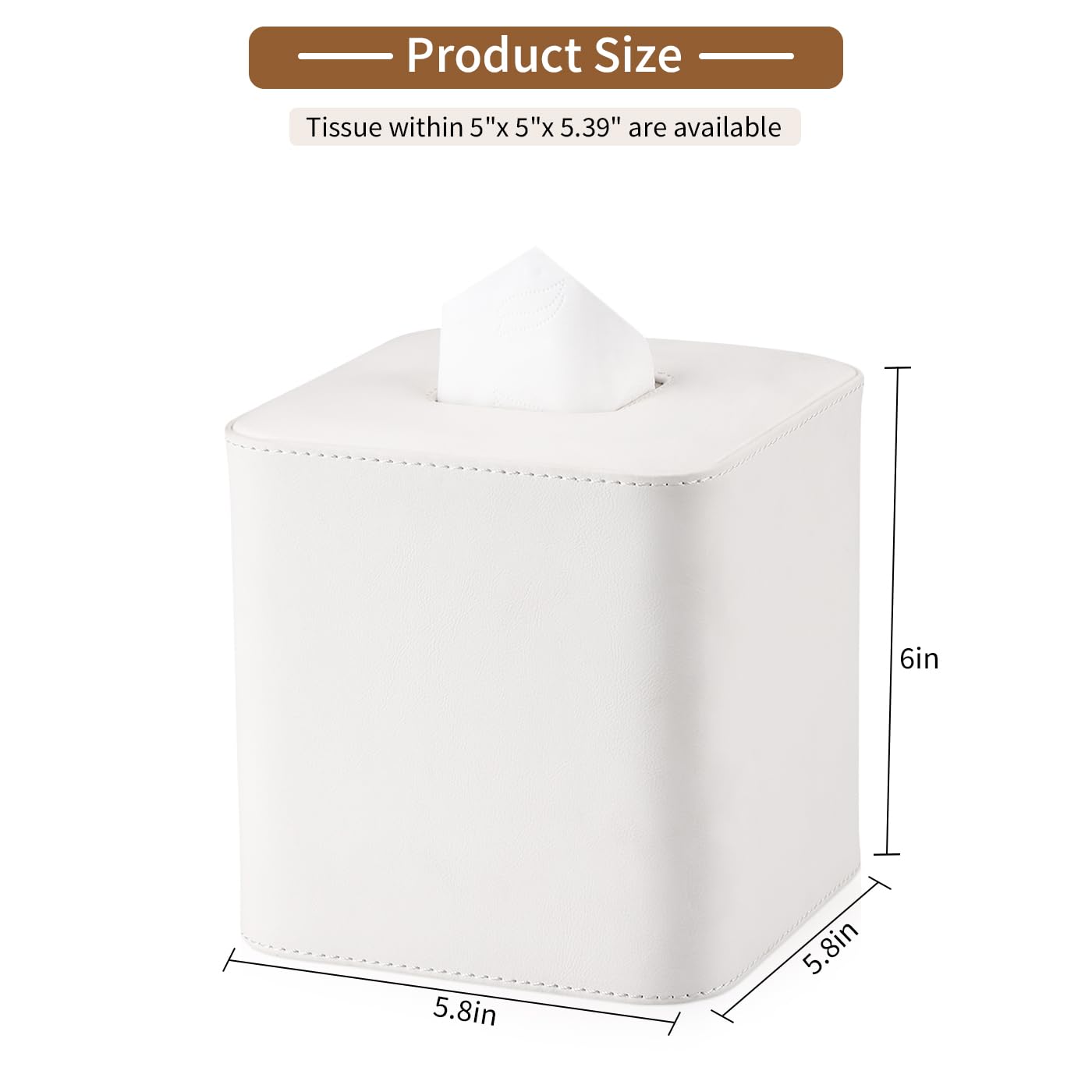 GORESE Square Tissue Box Cover Leather Kleenexs Box Cover, Cute Tissue Cover for for Cube Box Tissues, Tissue Box Holder for Bedroom, Living Room, Bathroom, Cream White