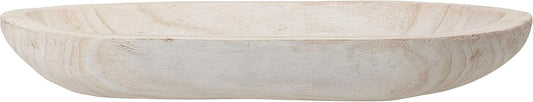 BOLTCORRSE Large Whitewashed Decorative Wood Bowl - Hand Carved Paulownia Tray for Coffee Table Centerpiece & Entryway Catchall - Organic Modern Farmhouse Decor