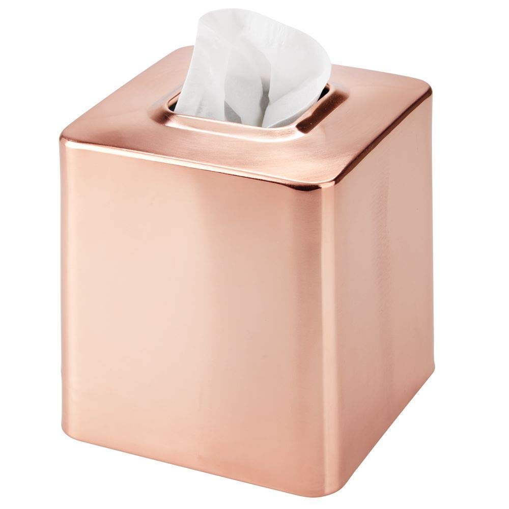 mDesign Minimalistic Rose Gold Square Steel Tissue Box Cover for Bathroom - Modern Holder/Dispenser for Paper Facial Tissues - Avia Collection