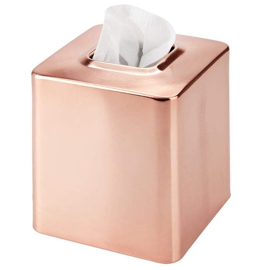 mDesign Minimalistic Rose Gold Square Steel Tissue Box Cover for Bathroom - Modern Holder/Dispenser for Paper Facial Tissues - Avia Collection