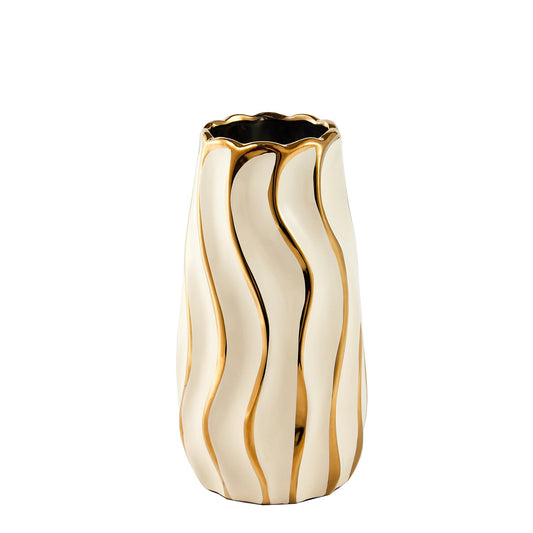 OTARTU Ceramic Vase for Home Decor,Decorative Flower Vase, Vertical Stripe Ceramic Vases for Home Décor, Bedroom, Office, Living Room, Bathroom, Tabletop Decor, Centerpiece Table Decorations (Cream)