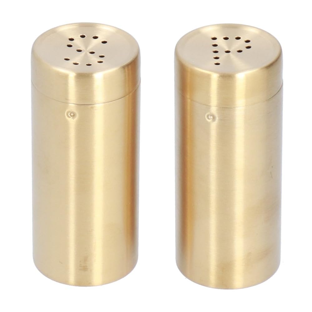 MOPFOL 2Pcs Stainless Steel Seasoning Jars - Golden Kitchen Salt and Sugar Shakers with Dispensing Control, Refillable Seasoning Bottles