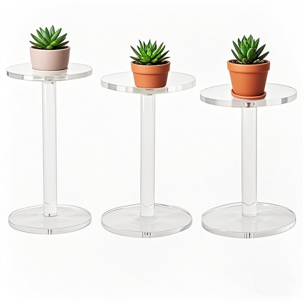 HESIN 3 Pack 4 " Dia Acrylic Display Riser Jewelry Watches Round Pedestal Flower- Stand Small Figure Holder for Kitchen, Dining Room, Living Room Furniture
