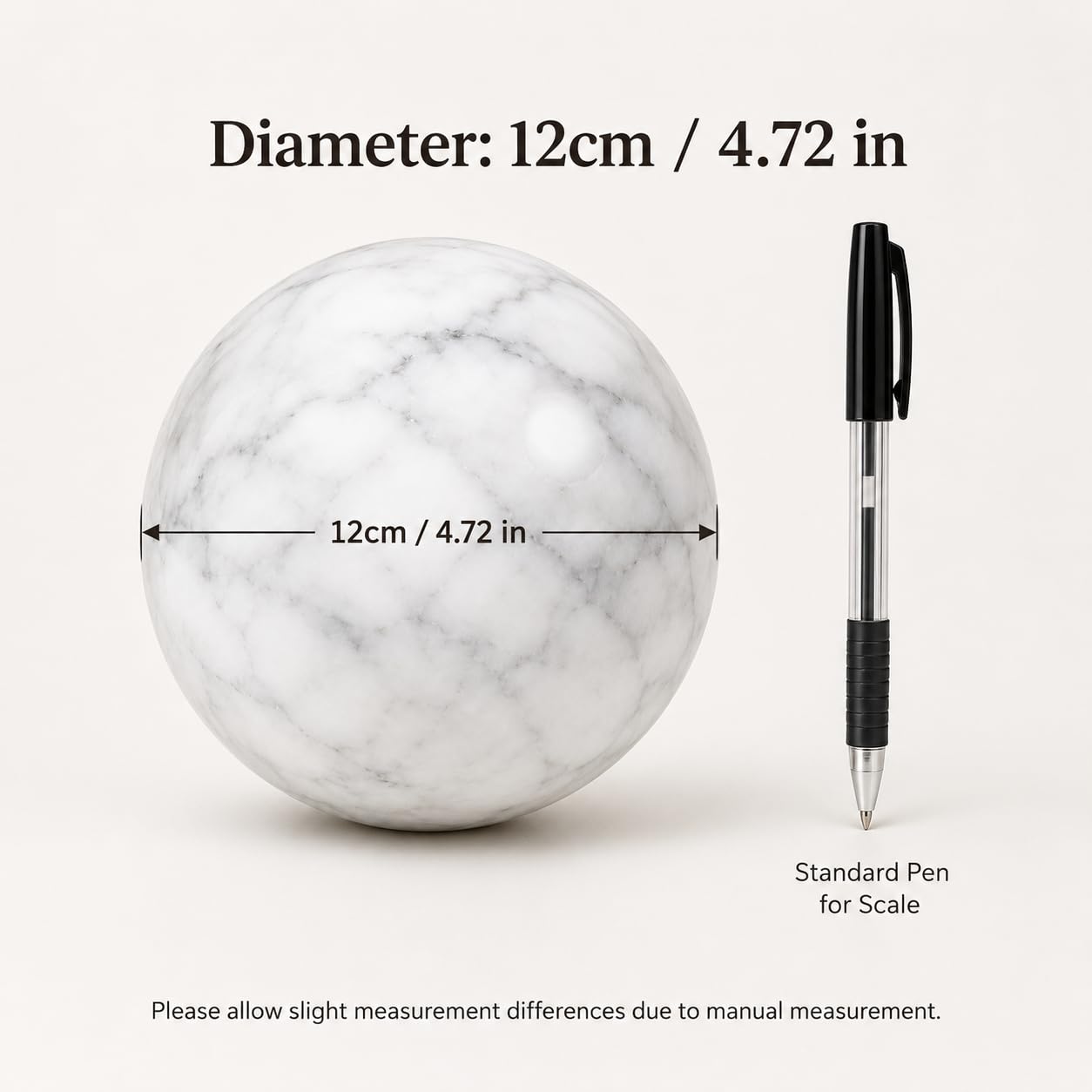 SIRIZEN-DIVING White Marble Decorative Sphere, 12cm Natural Stone Orb