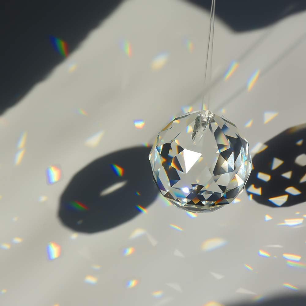 MerryNine 40mm Clear Crystal Ball Prism Sunshine Catcher Rainbow Pendants Maker, Hanging Crystals Prisms for Windows, for Feng Shui, for Gift(40mm/1.57" 10pack)