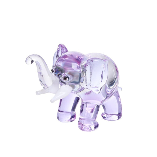 M Audomsak Hand-Blown Purple & Clear Art Glass Elephant Figurine – Handmade Mini Collectible, Symbol of Wisdom & Good Fortune, Unique Birthday, Home Decor & Thai Souvenir