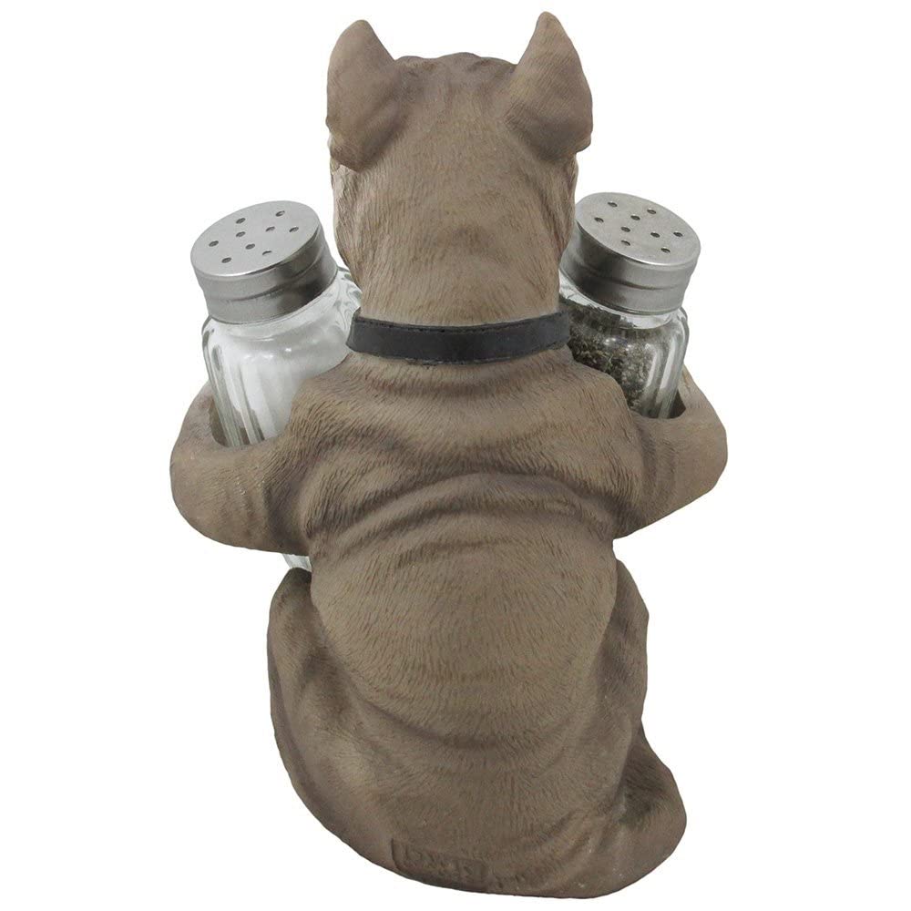 Decorative Pit Bull Glass Salt and Pepper Shaker Set with Holder Figurine in Dog Statues & Sculptures and Pitbull Kitchen Table Decor Gifts for Pet Lovers