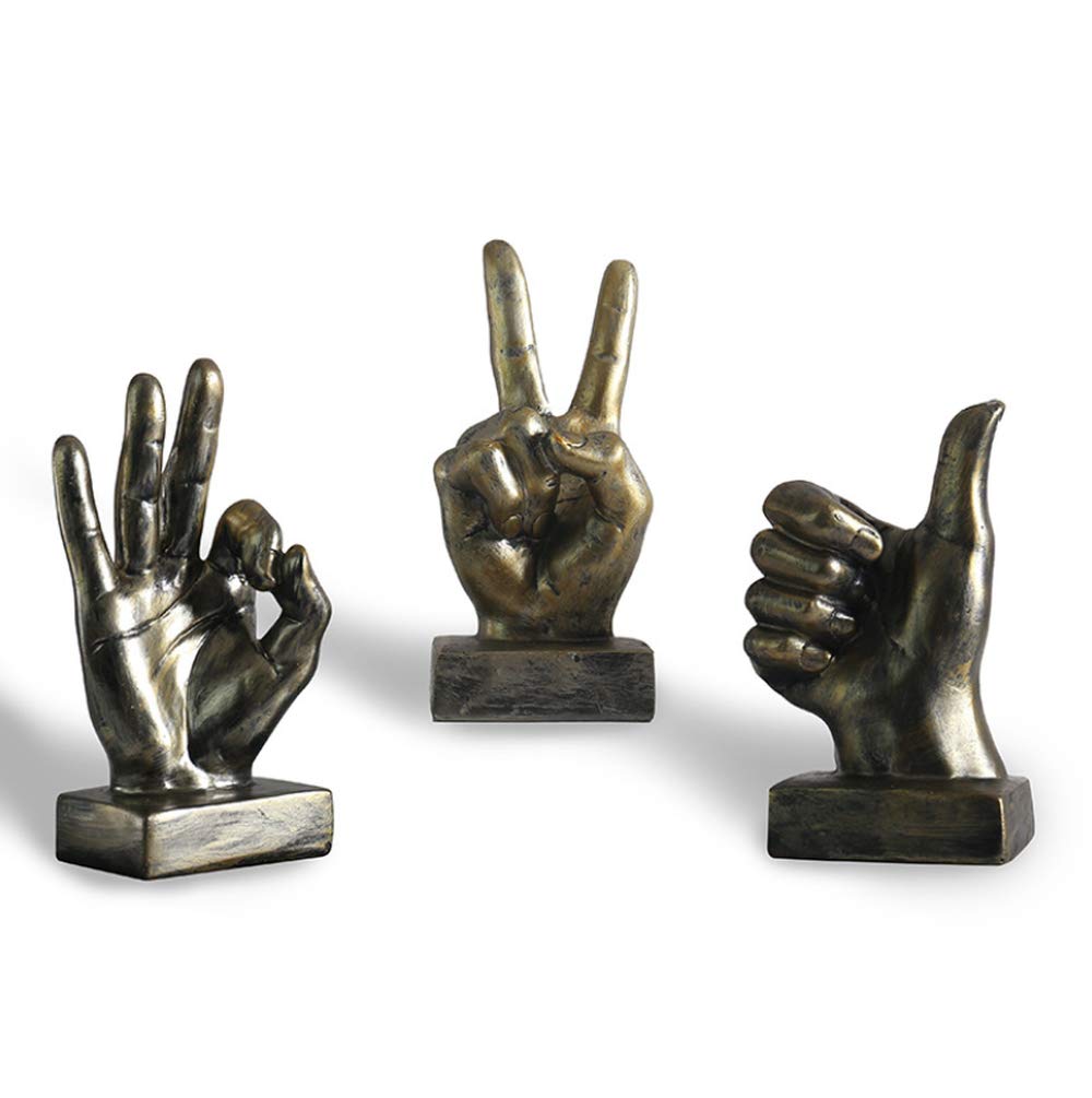 Nice purchase Hand Finger Gesture Desk Statues Fingers Sculpture Creative Home Living Room Cabinet Shelf Decoration (Victory Gesture in Silver)