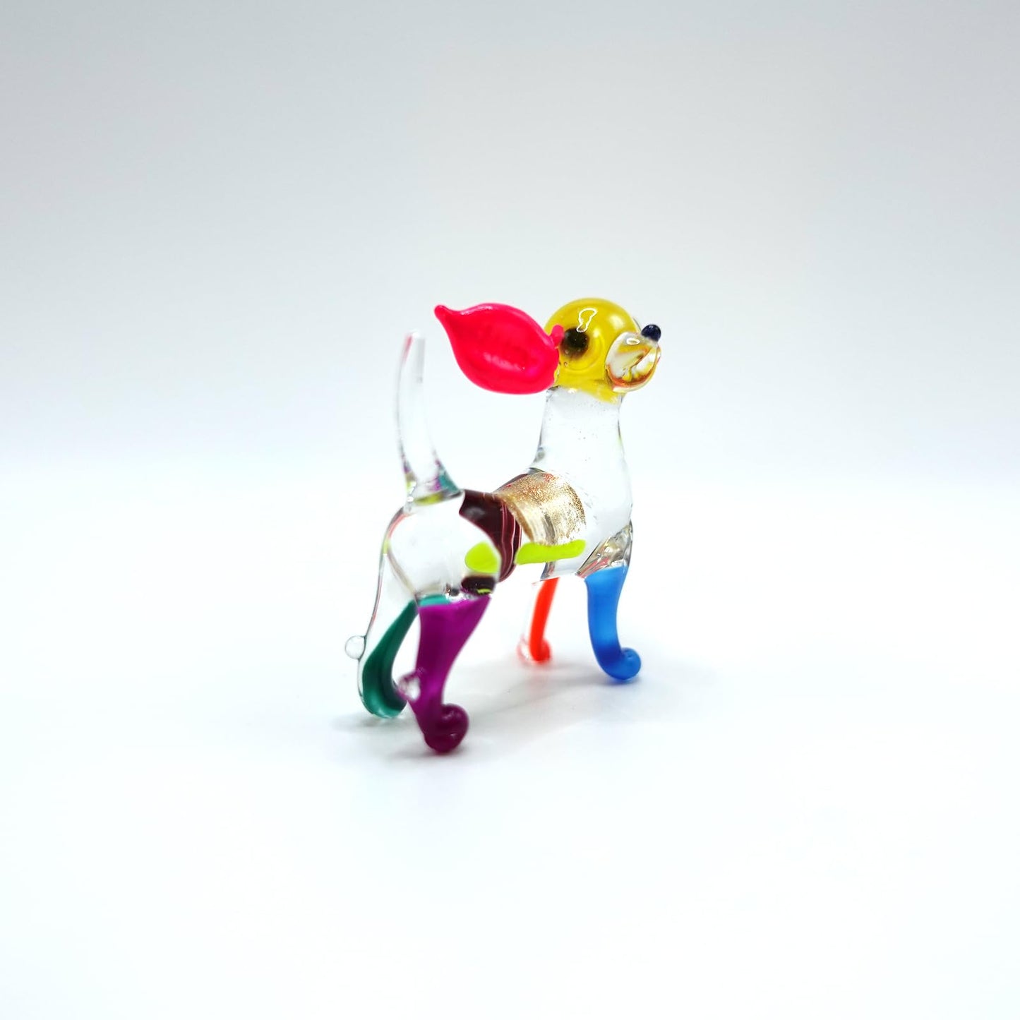 Sansukjai Chihuahua Tiny Micro Figurines Hand Blown Glass Art Animals Collectible Dog-Lover Gift Home Décor (Multicolor V1)