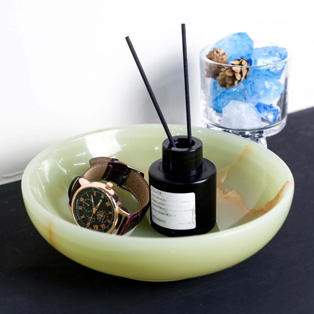 FutureStone Luxury Decorative Marble Bowl for Home Decoration, Green Onyx Key Bowl for Entryway Table, Catchall for Coins, Change, Candy, Organizer Marble Tray