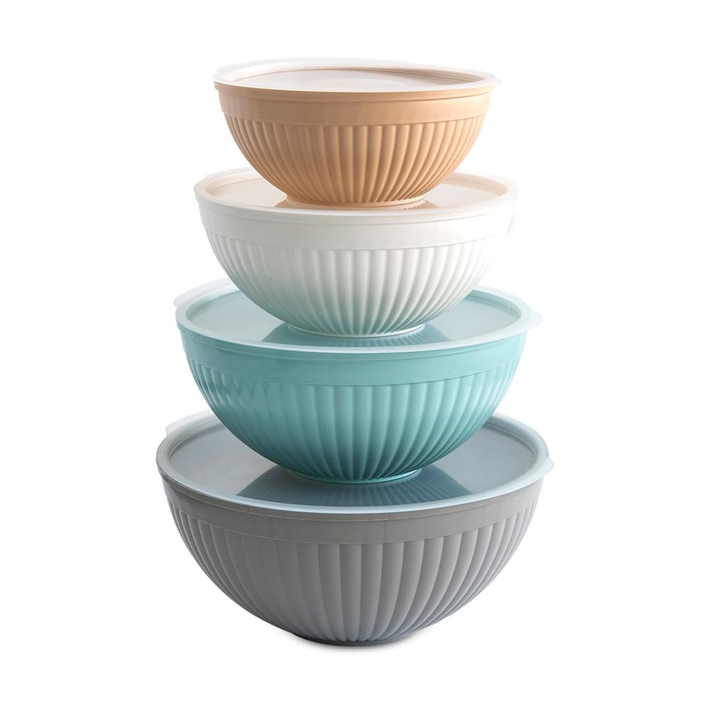 Nordic Ware Prep and Serve Mixing Bowls Set, 8-Piece, Earth-Tones