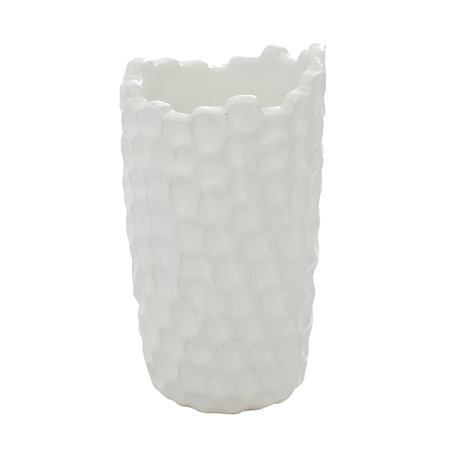 Deco 79 Porcelain Ceramic Decorative Vase Centerpiece Vase with Hammered Texture, Flower Vase for Home Decoration 5" x 5" x 9", White