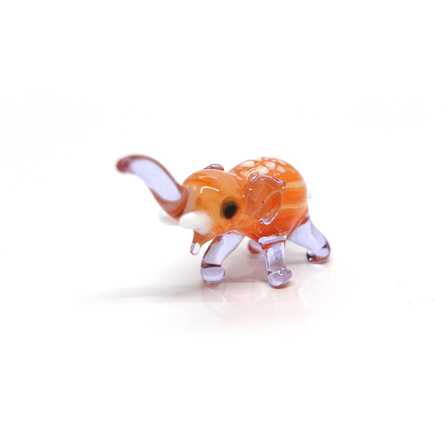 Sansukjai Elephant Tiny Micro Figurines Hand Blown Glass Art Animals Collectible Gift Home Décor, Trunk Up (Purple Orange)