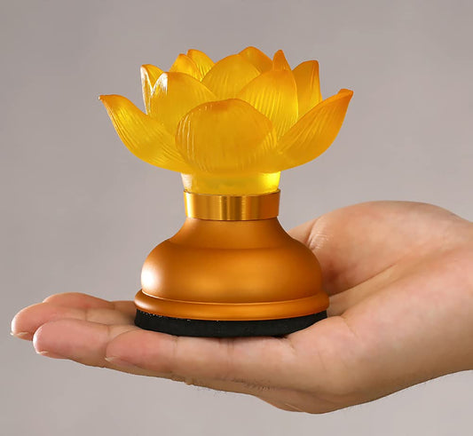 Omeet 1Pair - LED Glazed Lotus Buddhist Lamp, Light offering Before Buddha, USB Rechargeable Lotus Light, Temple Decoration & Faith Supplies - 3.5 inches