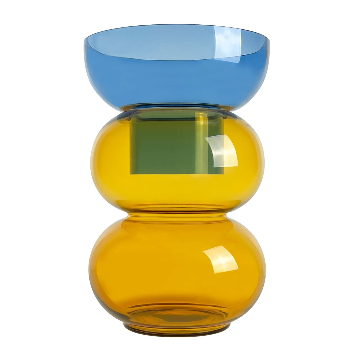 Cloudnola Extra Large Bubble Reversible Glass Flower Vase, Blue and Yellow, 16" Height x 10" Dia, Home, Centrepiece, Wedding, Gift, and Event Decor