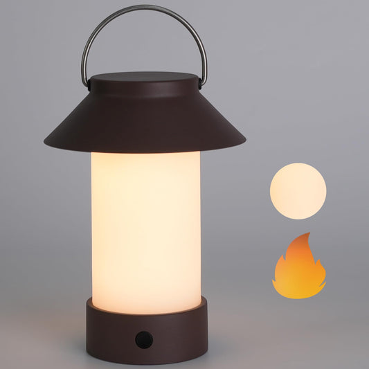 WEILAILUX Rechargeable Outdoor Lantern Waterproof, Dimmable Warm White & Flickering Flame Mood Light, Portable Cordless Table Lamp for Patio/Camping/Shower/Emergency Power Outage (Coffee)