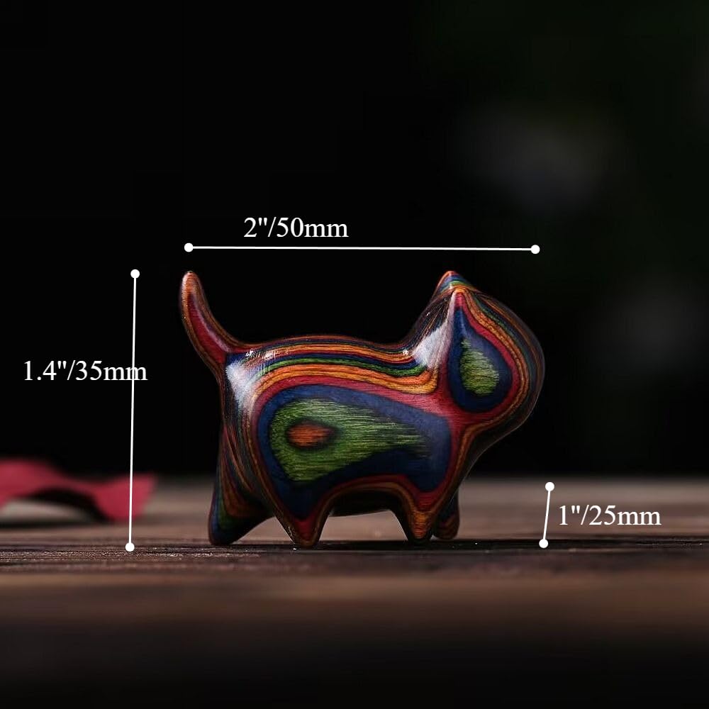 HLbshi Handmade Rainbow Wooden cat Figurine Wood Animal Statue Desk Home Decor 1.5'' (Eyeless)