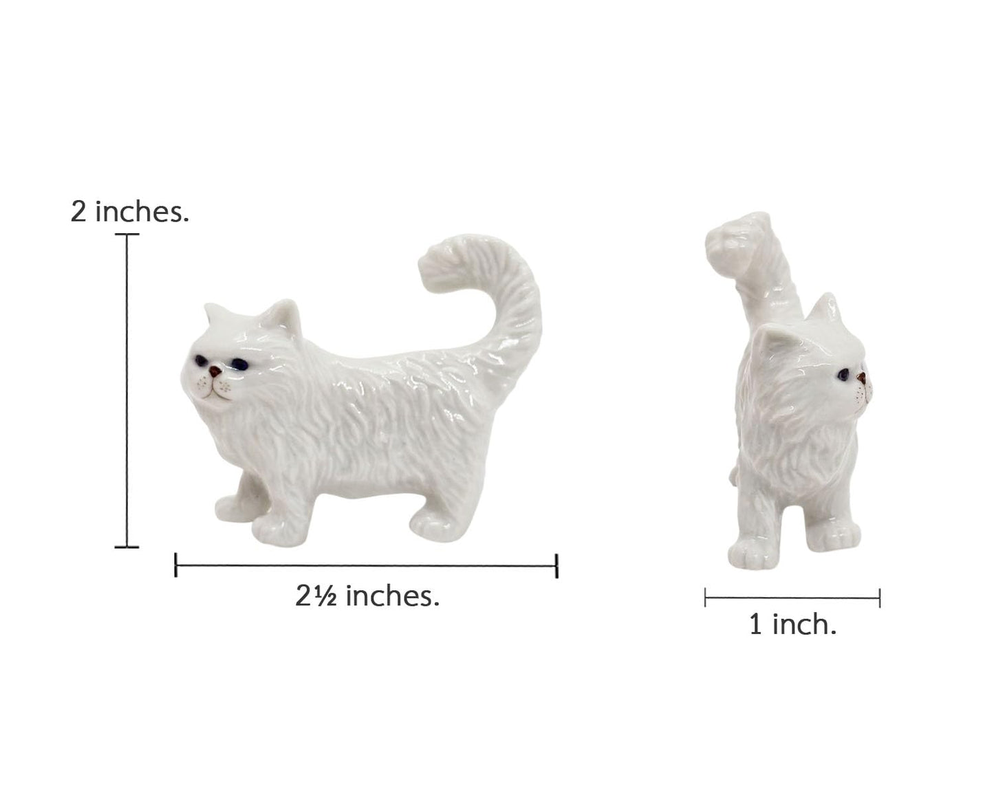 WitnyStore 2½" White Persian Longhair Cat Stand Look Left Ceramic Figurine Terrarium Decoration Collectible Statue for Adult Collectors Handcrafted Porcelain Sculpture Home Room Tabletop Decors