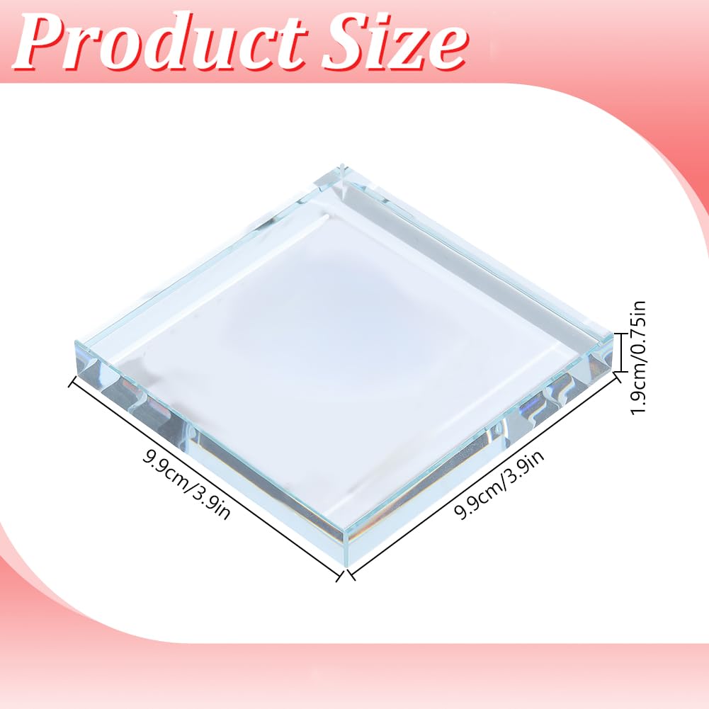 DELORIGIN 3.9*3.9*0.7 Inch Clear Crystal Display Base Square K5 Glass Display Stand High-Transparency Glass Block Pedestal for Collectible Crystal Ball Jewelry Showcase Home Decor Photography Prop