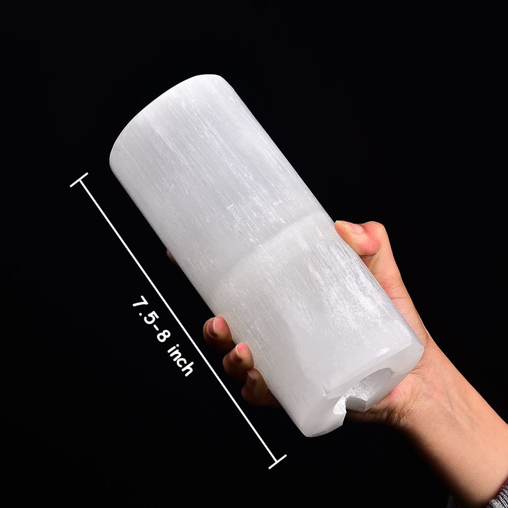 JIC Gem Natural Selenite Crystal Lamp Large Moroccan White Column 8" 4-6 LBS