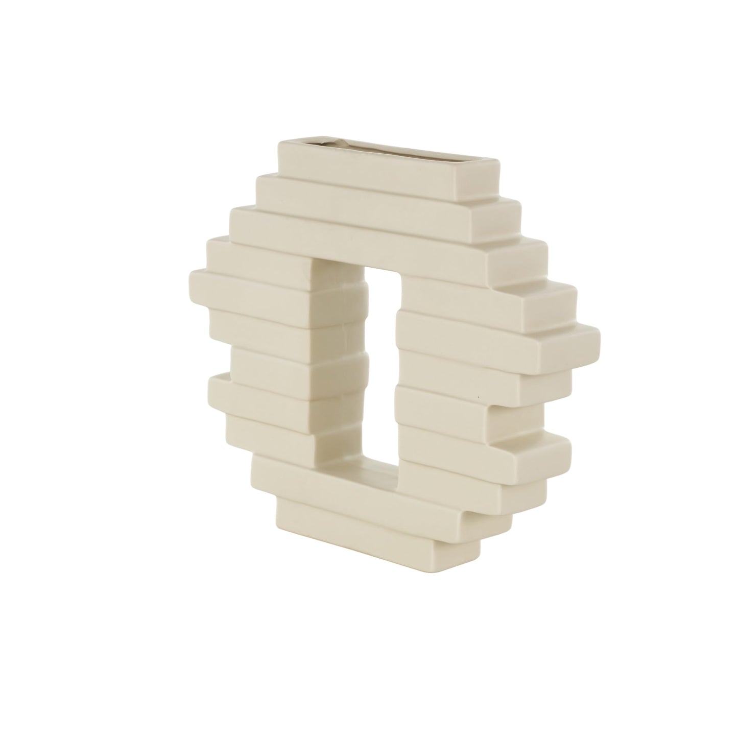Deco 79 Ceramic Abstract Decorative Vase Centerpiece Vase with Rectangular Center Cutout, Flower Vase for Home Decoration 12" x 2" x 10", Cream