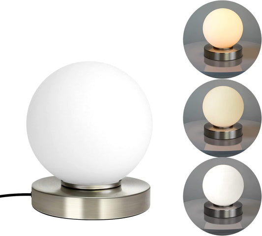 Modern Small Table Lamps, Opal Glass Bedside Table Lamp 3 Colors Dimmable Gold Desk Lamp, for Bedroom Living Room Nightstand, Simple Design (Silver)