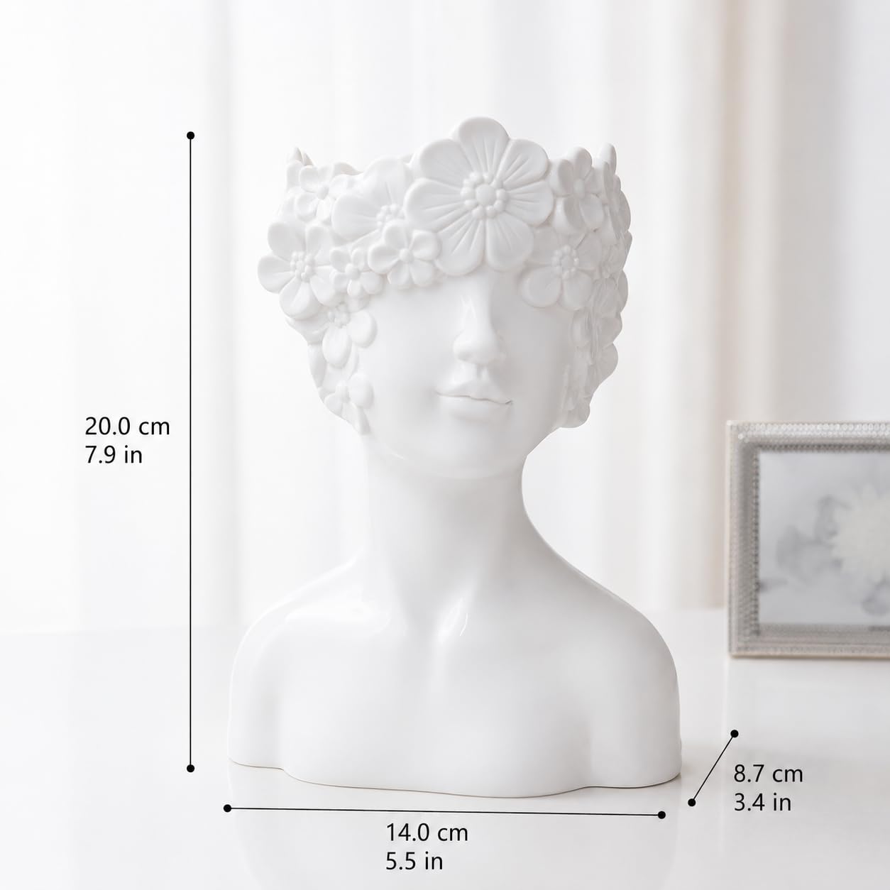 White Flower Vase,Face Vase Bust Head Shaped Ceramics Statue,Suitable for Birthday Gifts Home Office Decoration (Charming vase)