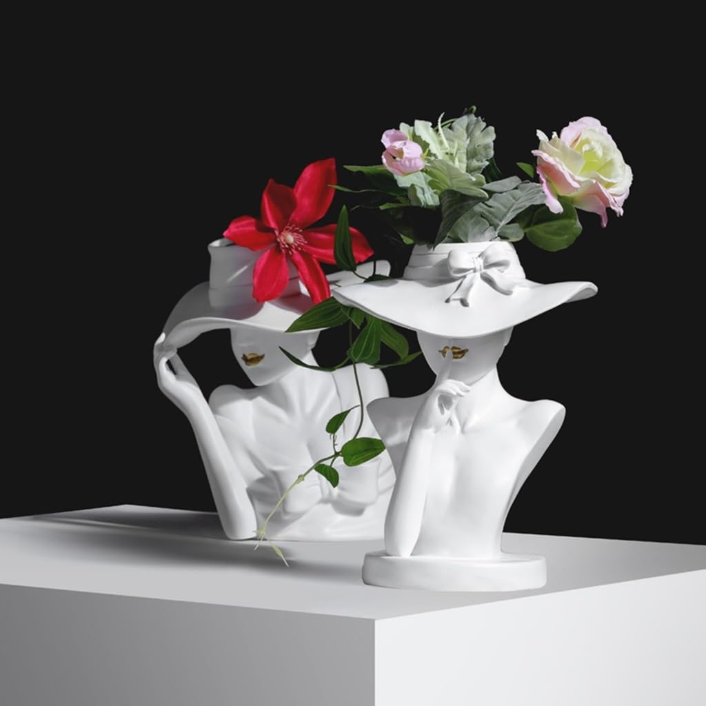 White Ceramic Flower Vase, Vases for Centerpieces, Coffee Table Decor, Modern Elegant Goddess Vase Ornaments, Ceramic Flowers in the Living Room, Decorative Vases, Flower Pot