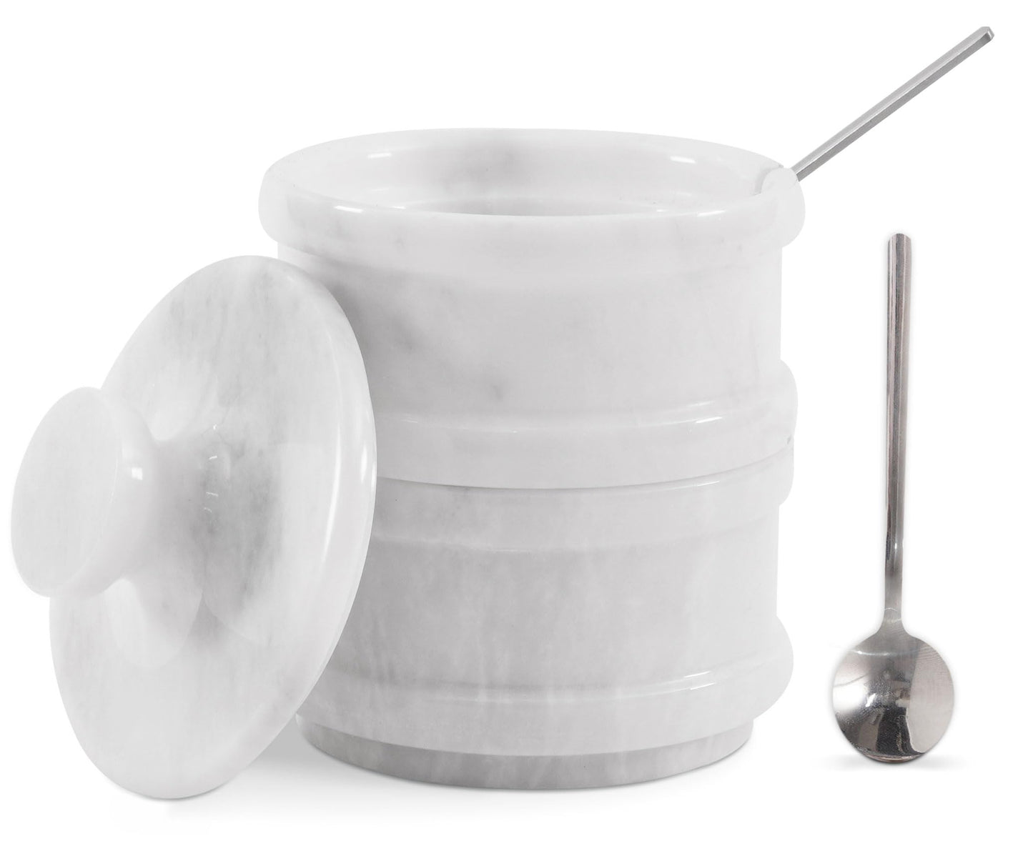 Radicaln Handmade Marble White 5.5” Dual Salt Cellar & Brown Sugar Keeper – 2.3” Each Herb Jar Salt Dish Kitchen Accesorries – Ideal For Jewelry, Butter, Sugar & Home Décor
