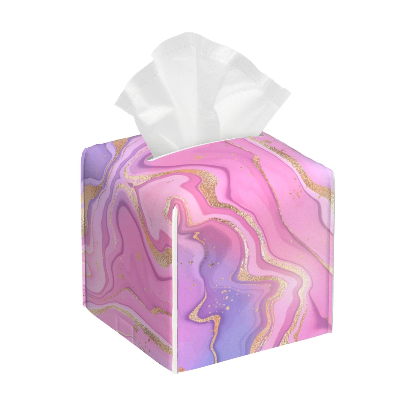 OHEGBXE Tissue Box Holder Purple and Pink Liquid Marble Square Leather Tissue Box Cover Modern Cube Facial Paper Cover Case for Bathroom Vanity Countertop Night Stands Tabletop