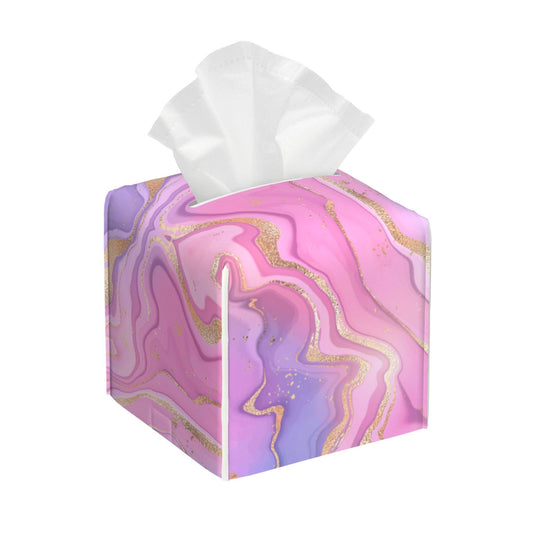 OHEGBXE Tissue Box Holder Purple and Pink Liquid Marble Square Leather Tissue Box Cover Modern Cube Facial Paper Cover Case for Bathroom Vanity Countertop Night Stands Tabletop