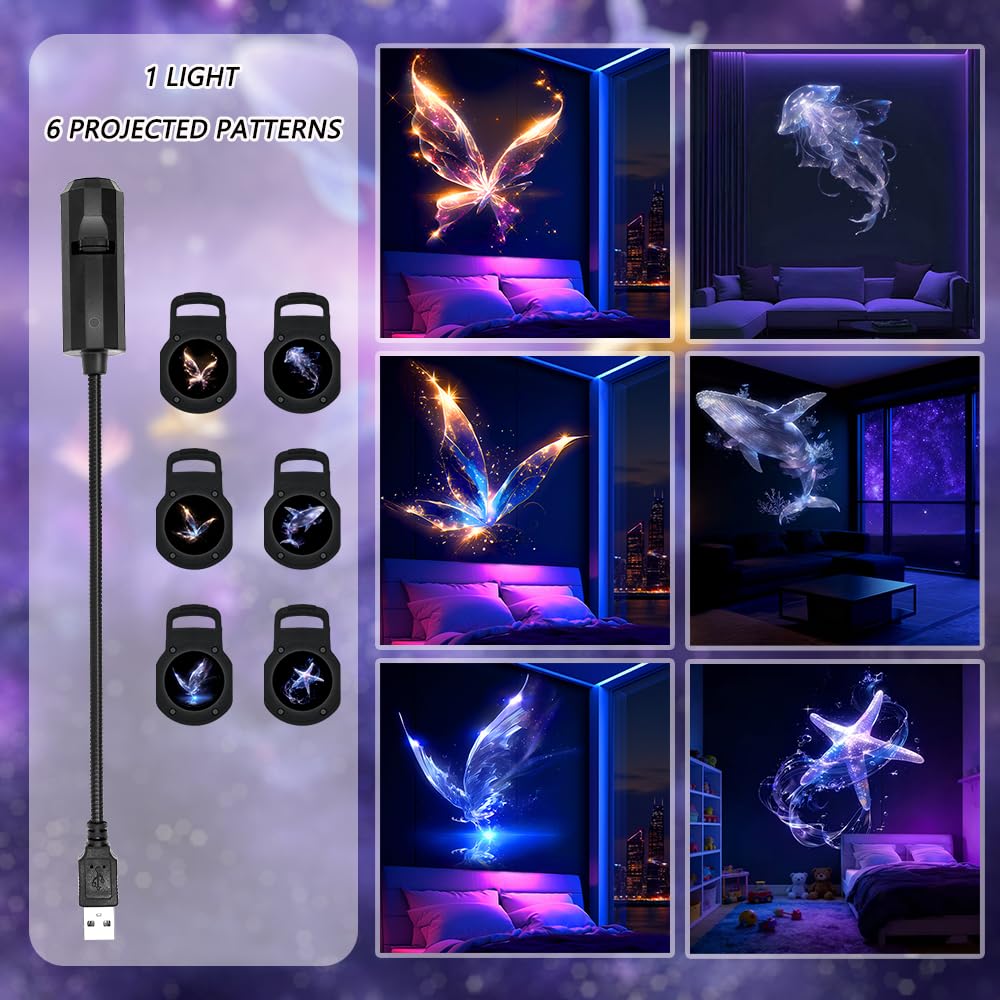 Creative pattern projection light, LED decorative night light, can project whale, jellyfish, starfish, butterfly-patterns, suitable for decorating various walls, floors, ceilings and other scenes.