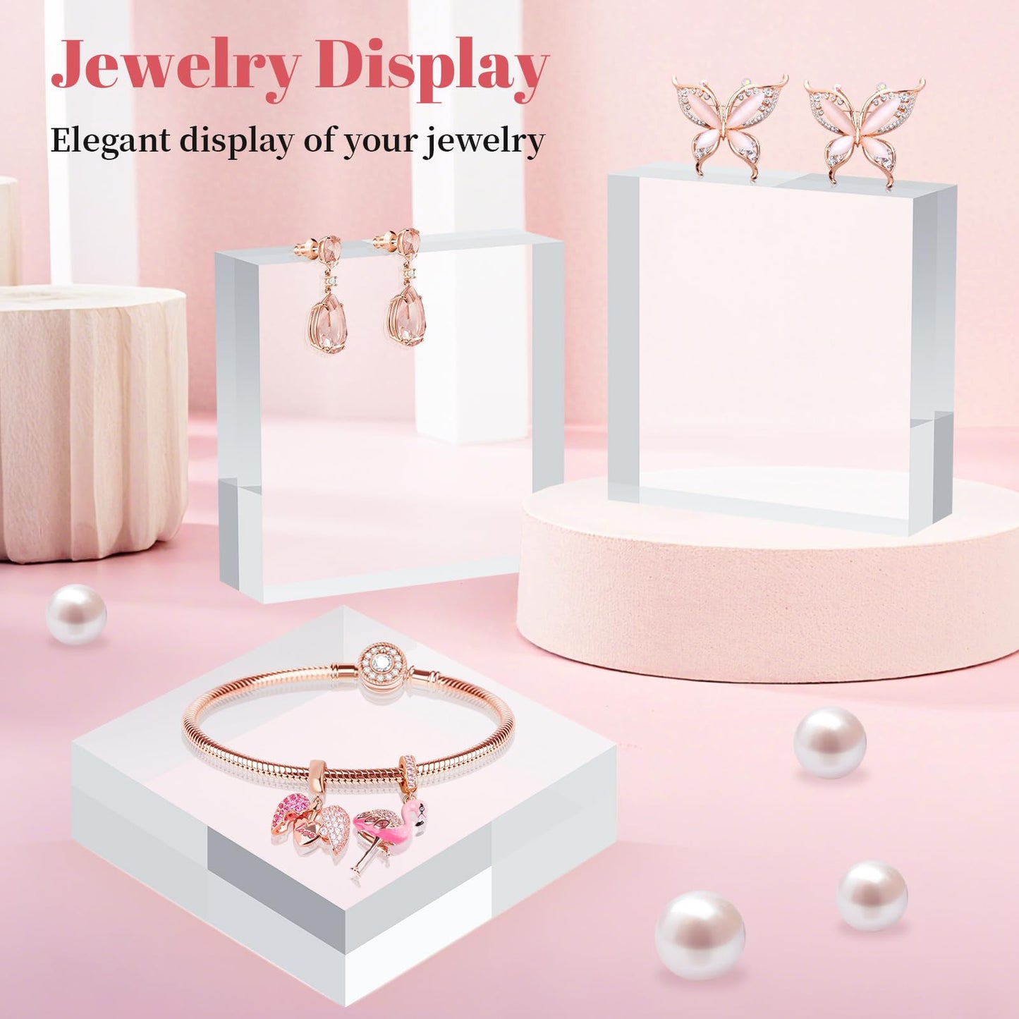 BestYiJo Square Acrylic Display Block 4 Pieces, 3 X 3 X 1 Inch Clear Polished Acrylic Blocks for Jewelry, Rings (4 * 4 * 1 inches)