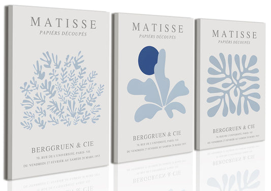 Framed Blue Posters Canvas Wall Art Set of 3 - Coastal Aesthetic Wall Decor Pictures Matisse Abstract Minimalist Prints for Bedroom Living Room Gallery Home Decoration 12×16 Inches