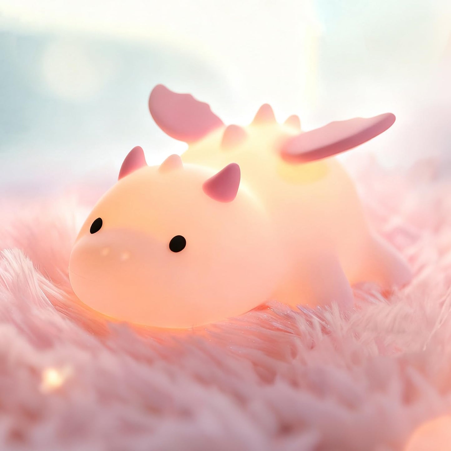 Myzztek Dinosaur Lamp Pink for Kids Room, Pat Control Dragon Light for Breastfeeding, Silicone Night Light Nursery Bedside Lamp, Rechargeable Pat Light w/RGB Mode for Bedrooms/Living Room/Decor/Gift