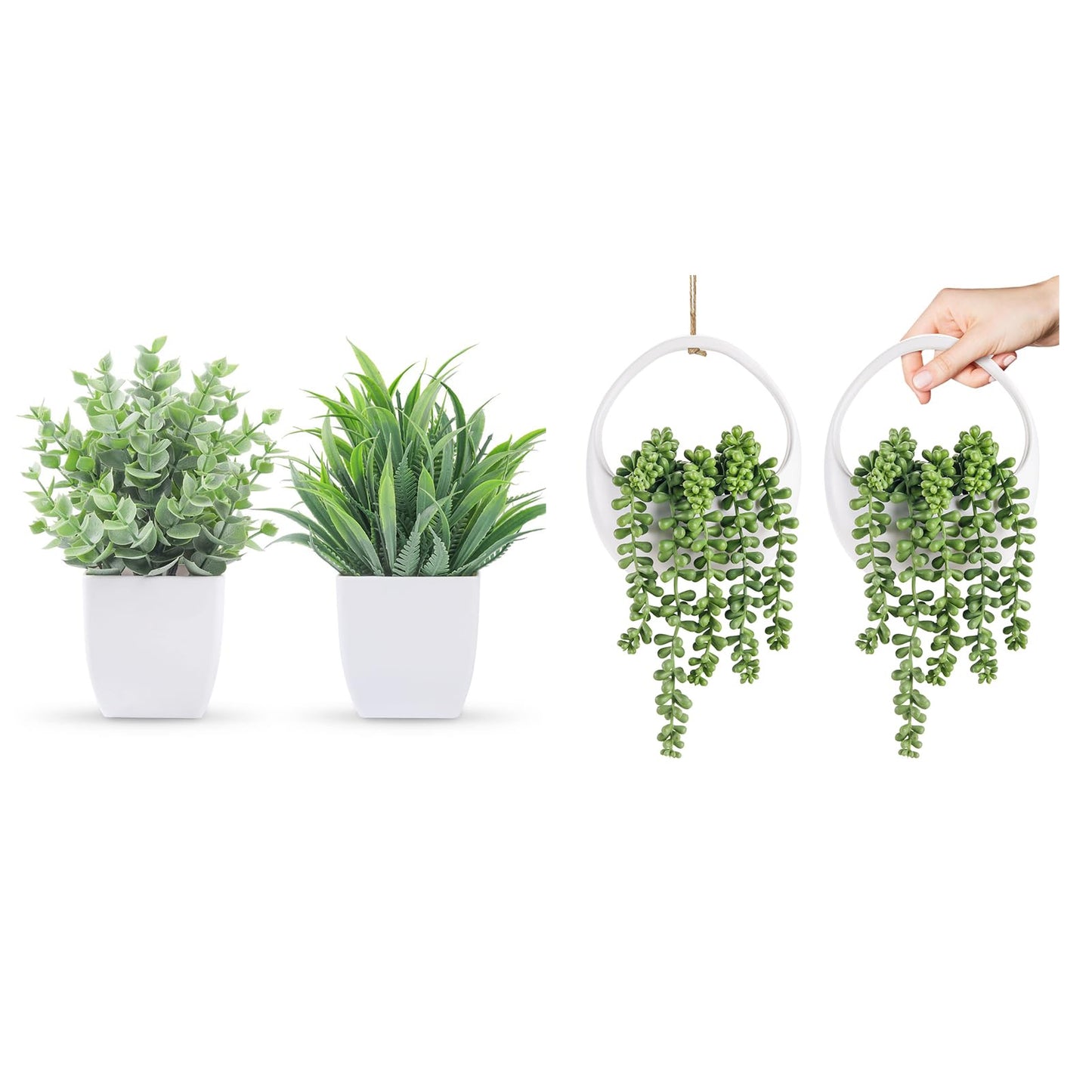 Der Rose Bundle of 2 Pack Small Fake Plants Mini and 2 Packs Fake Hanging Plants Succulents for Home Decor Indoor Office Table Room Farmhouse Bathroom Decor