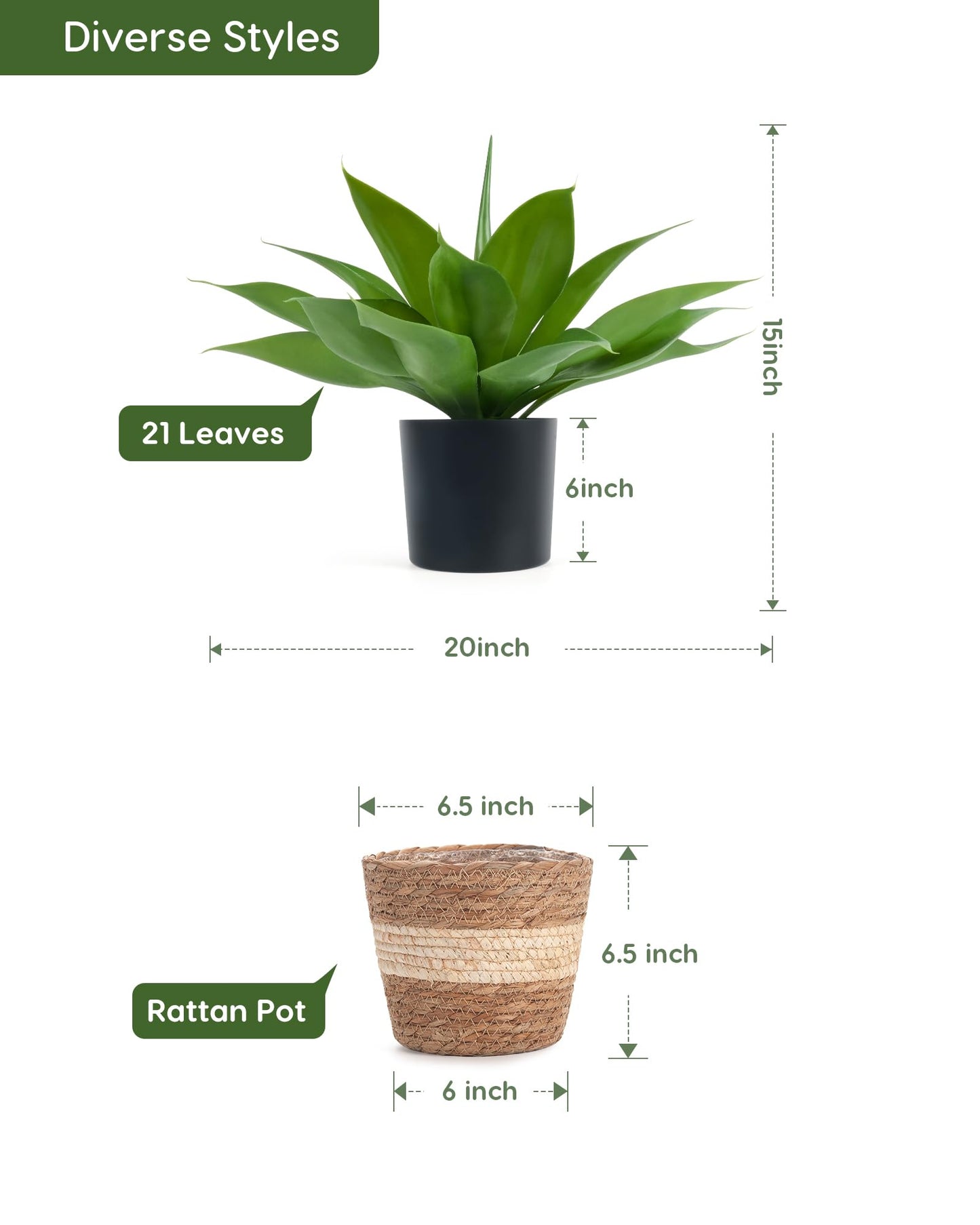 Velener Fake Agave with Rattan Pot, Artificial Plant Outdoor Agave - Fake Sucuulents Plants for Indoor and Outdoor Decor(15 Inch)-1 Pack