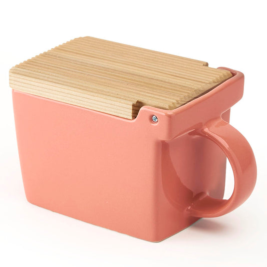 Zero Japan Bee House Premium Salt Box with Hinoki Lid - Container for Sea Salt and Spices - Elegant Cellar for Kitchen Countertop - Coral Pink, 16 oz