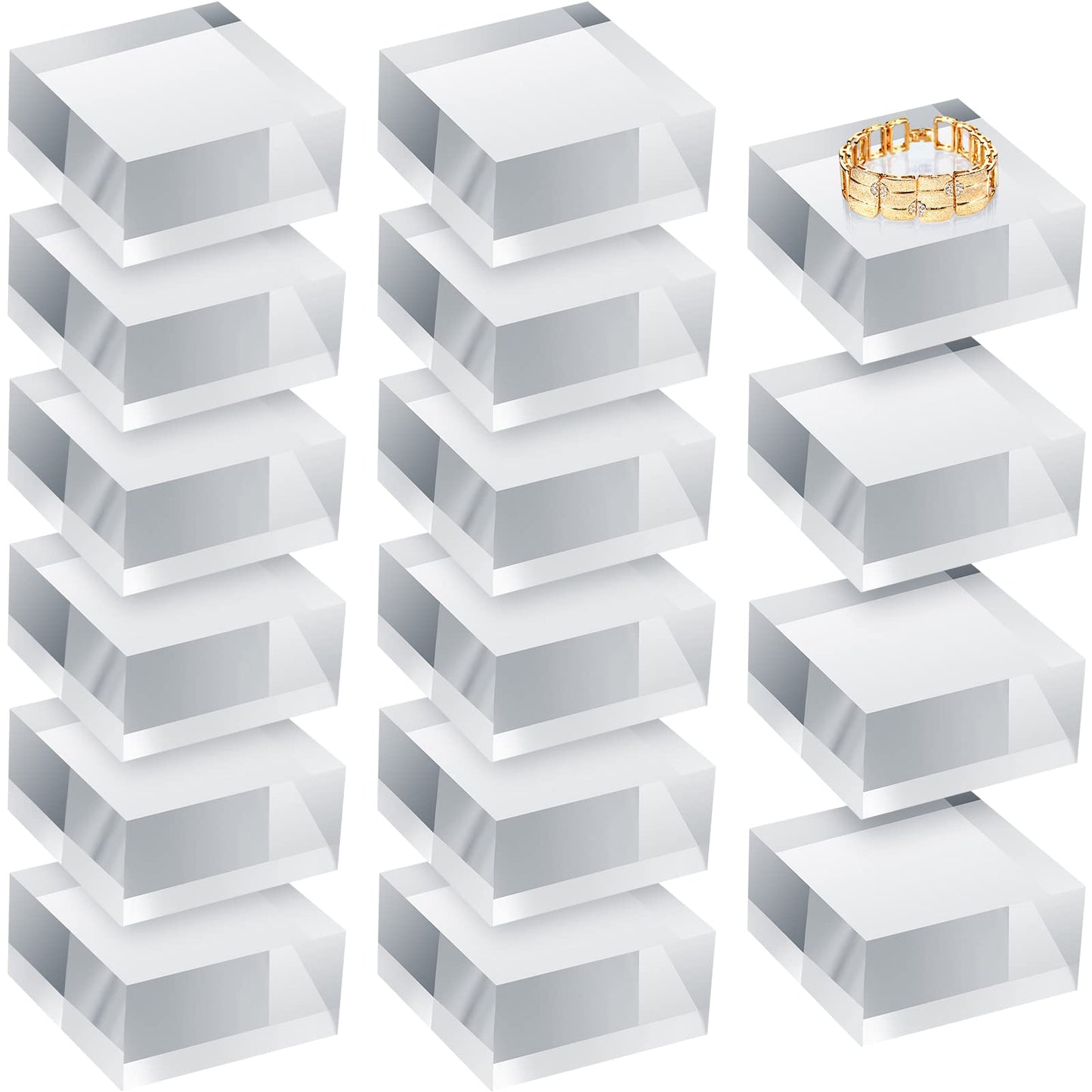 Remerry 16 Pcs Clear Acrylic Cube Blocks Square Display Block Clear Polished Acrylic Stamp Blocks Jewelry Display Stand Ring Showcase Holder Base(2 x 2 x 1 Inch)