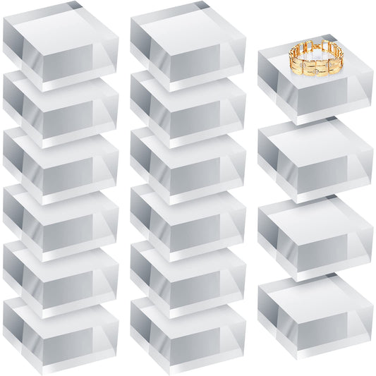 Remerry 16 Pcs Clear Acrylic Cube Blocks Square Display Block Clear Polished Acrylic Stamp Blocks Jewelry Display Stand Ring Showcase Holder Base(2 x 2 x 1 Inch)