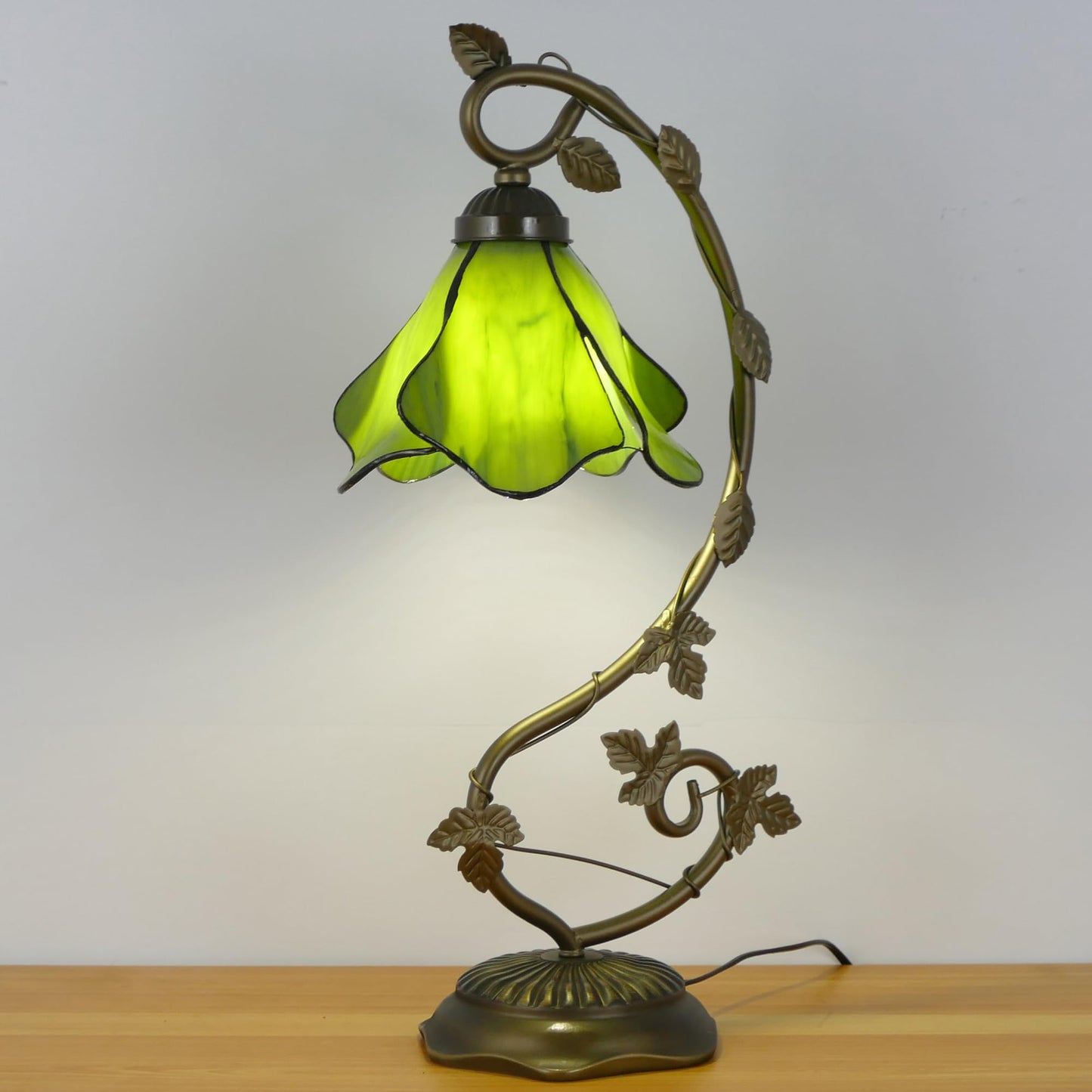 WFAYNTIFL Tiffany Table Lamp Green Yellow Morning Glory Style 8X10X21 Inch