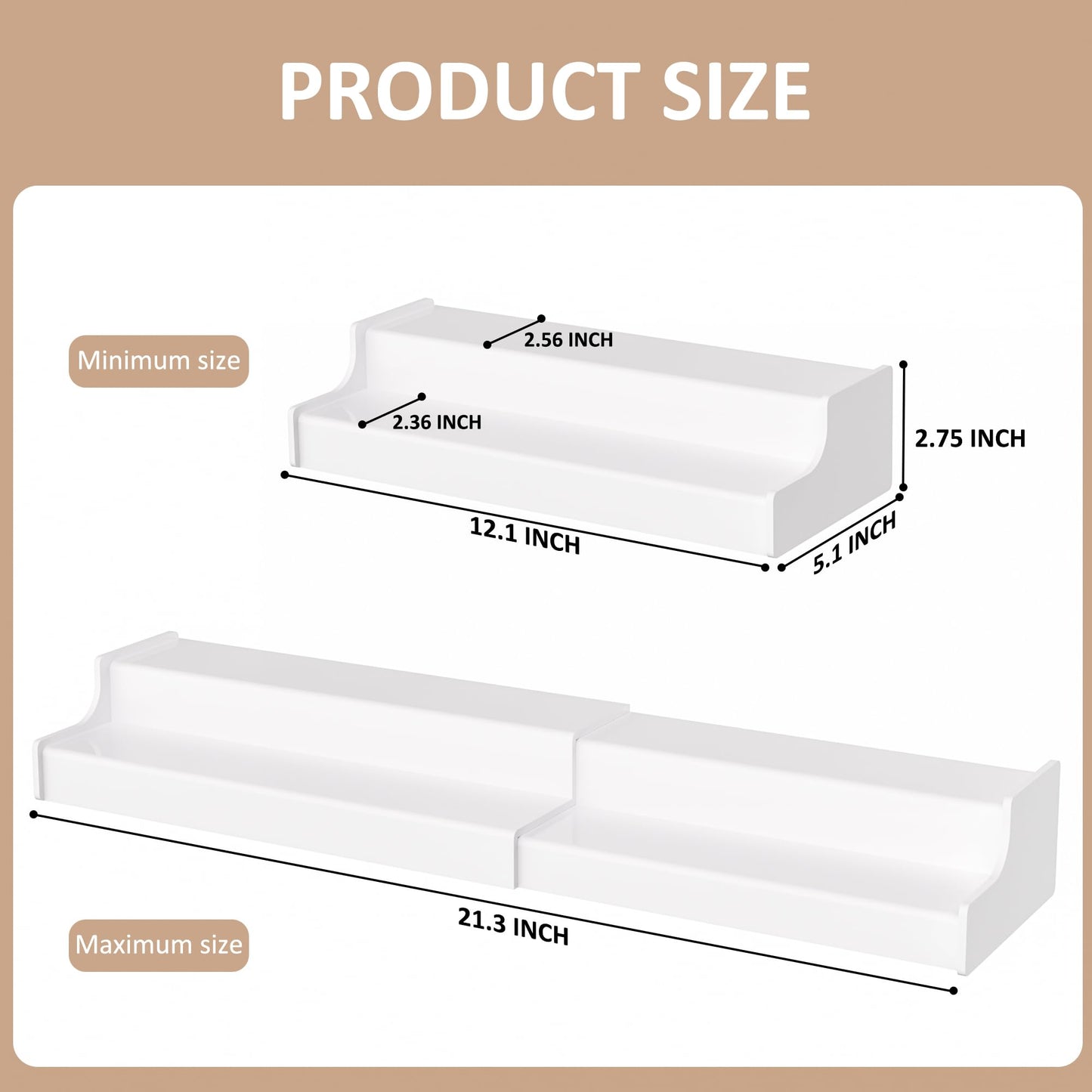 Sezanrpt Expandable Spice Rack Cabinet Organizer 2 Tier, White Kitchen Counter Display Shelf, Seasoning Organizer for Cabinet, Moisture Resistant