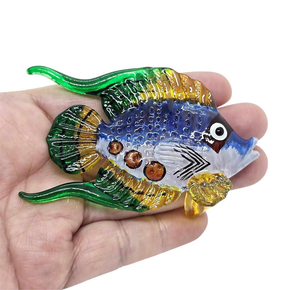 WitnyStore 3½" Blue Green Yellow Angelfish Angel Fish Artistic Blown Glass Figurine Hand-Blown Statue Tabletop Decoration Unique Collectible for Adult Collectors Handcrafted Elegant Home Room Decor
