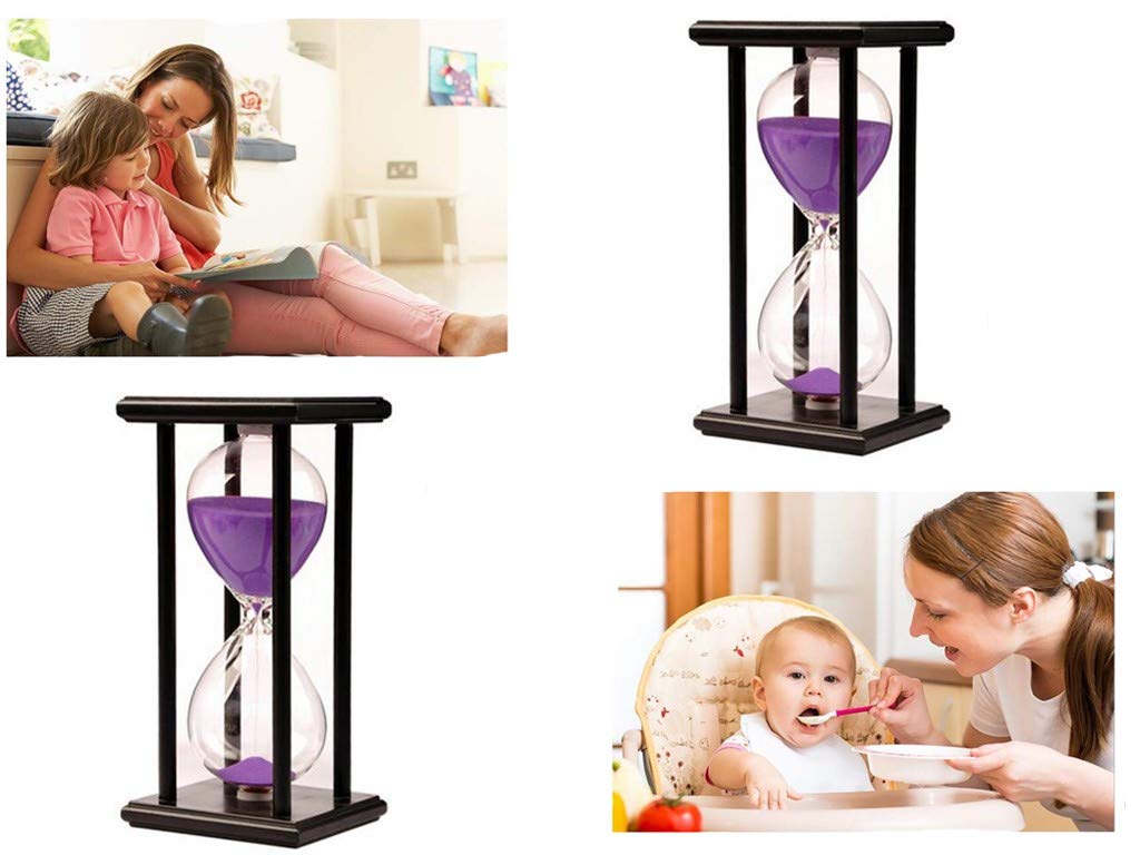 Lodunsyr 60 Minutes Hourglass Sandglass Timer Sand Timer Clock 60 Min with Wooden Frame Home Decoration Office Ornament Wooden Frame Kitchen Timer Purple 1 Hour