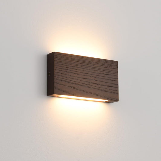 Solid Wood LED Wall Sconce, Hardwired Up and Down Indoor Wall Light, 3 CCT Dimmable 3000K-6000K Minimalist Wooden Lamp for Bedroom Bedside Living Room Hallway Walnut Color