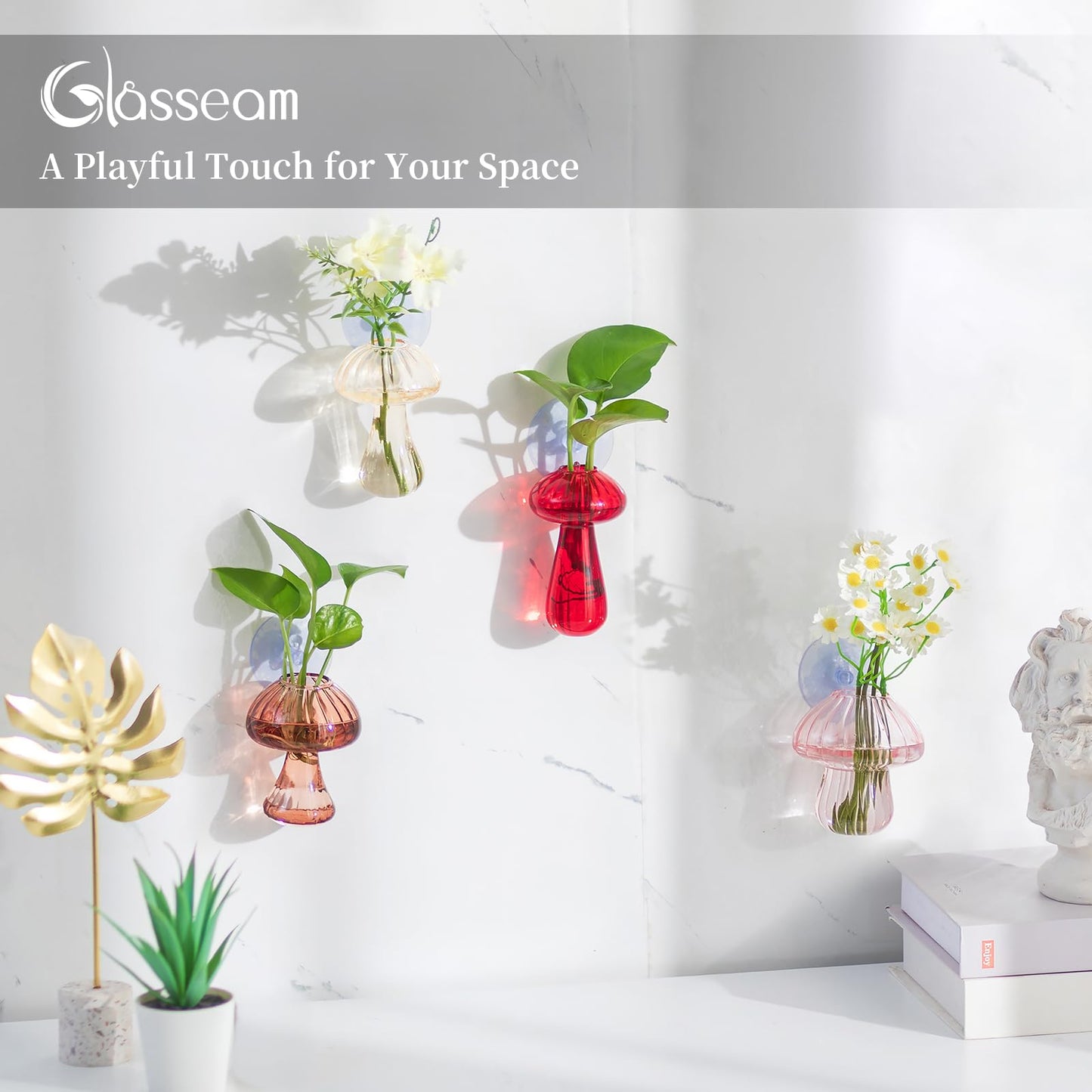 Glasseam Window Plant Propagation Stations: Glass Hanging Mushroom Vases
